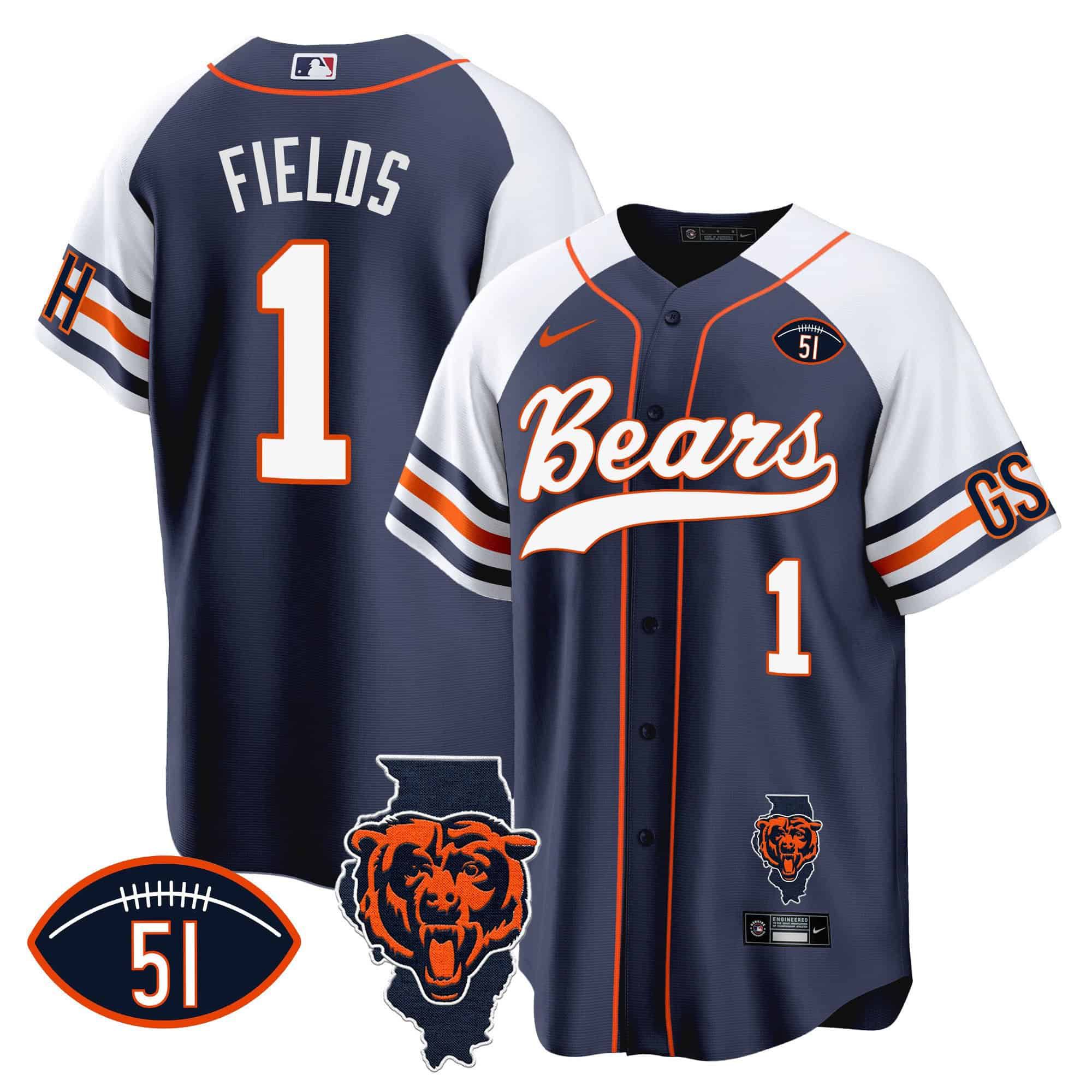 Men Chicago Bears #1 Fields Blue 2024 Nike Patch Baseball NFL Jersey->indianapolis colts->NFL Jersey